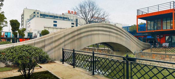 A 3D printed concrete bridge in Shanghai, China was unveiled in 2019