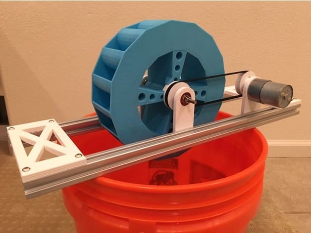 This water turbine can power a 3-W LED when running at full power.