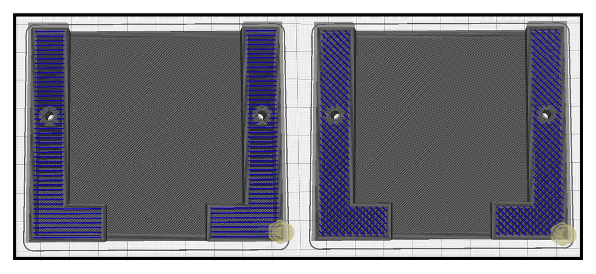 Infill direction is typically set at 45 degrees.