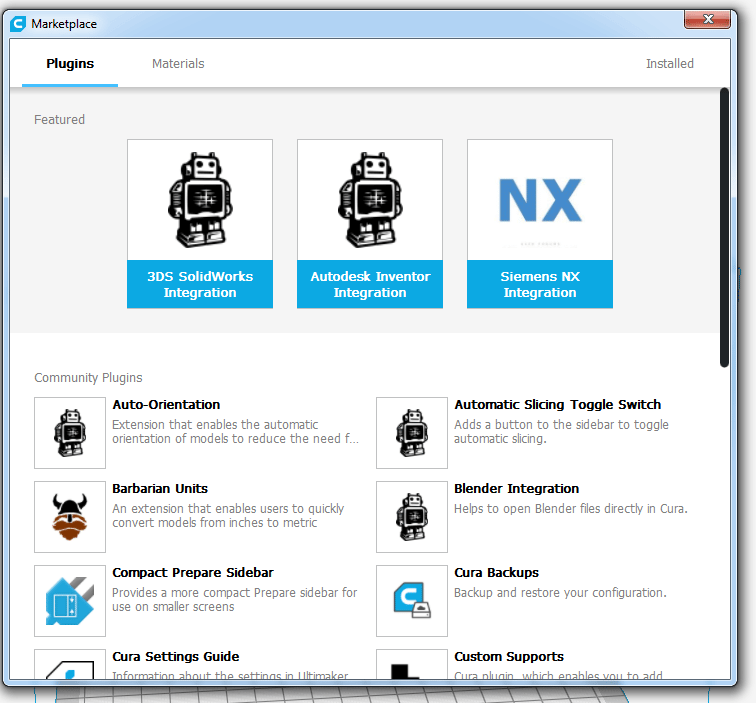 The Cura Marketplace.