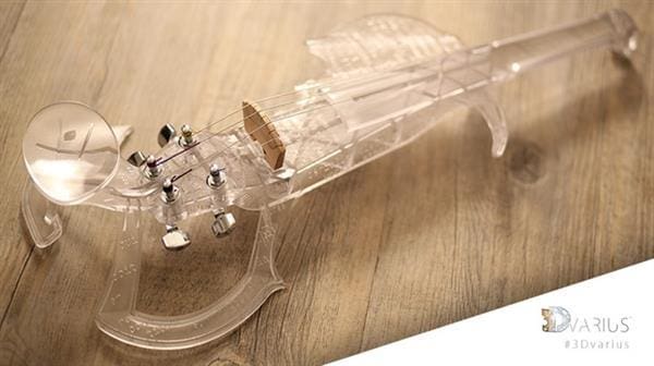Except for the strings, bridge and pickup, the entire body and neck of this violin is printed in a single piece with an SLA printer.