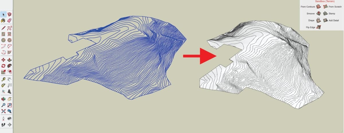 Modeling terrain from contours.
