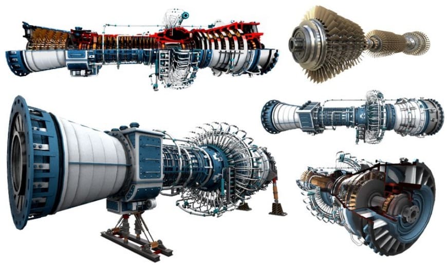 A gas turbine model generated in Rhino3D.