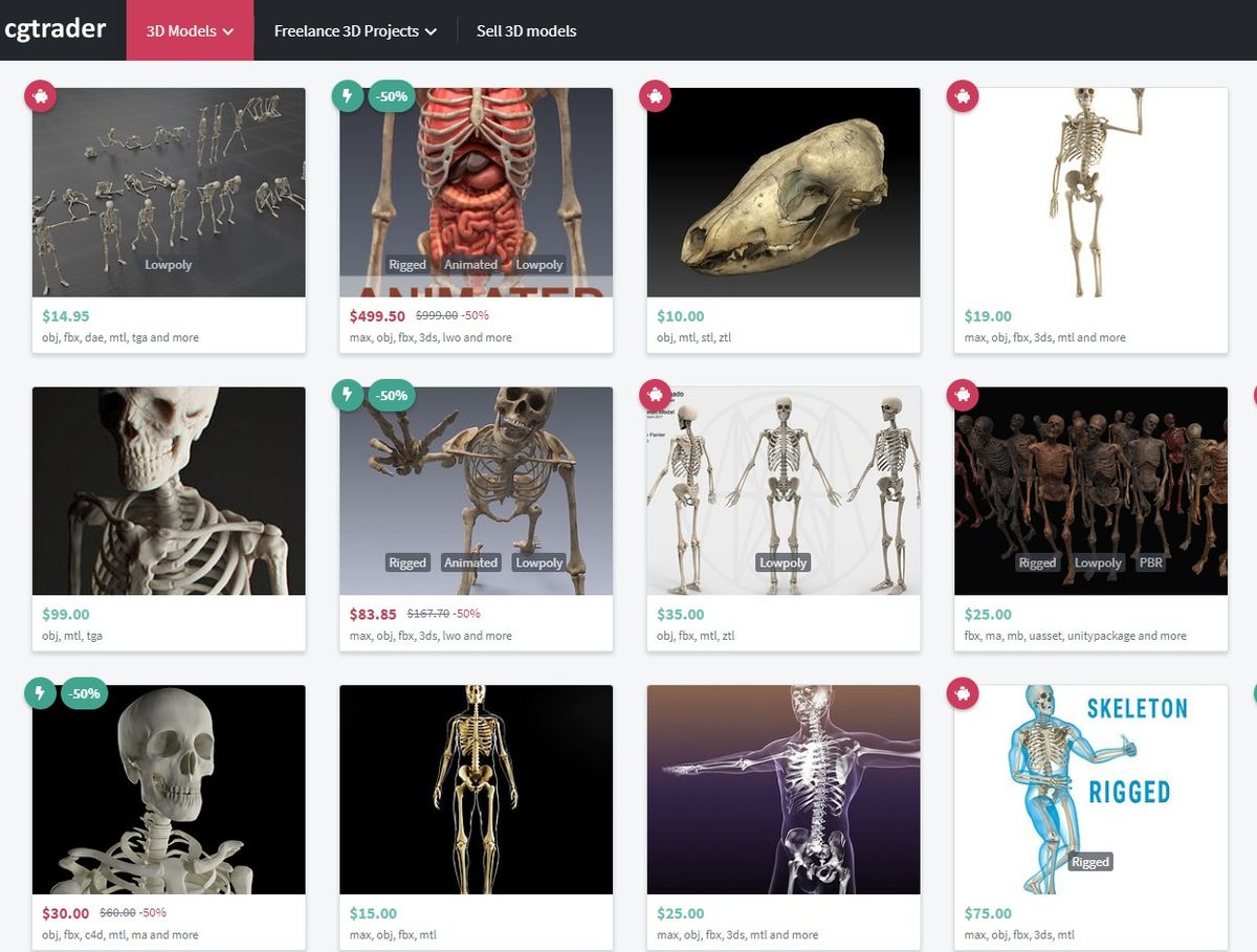 A selection of CGTrader models.