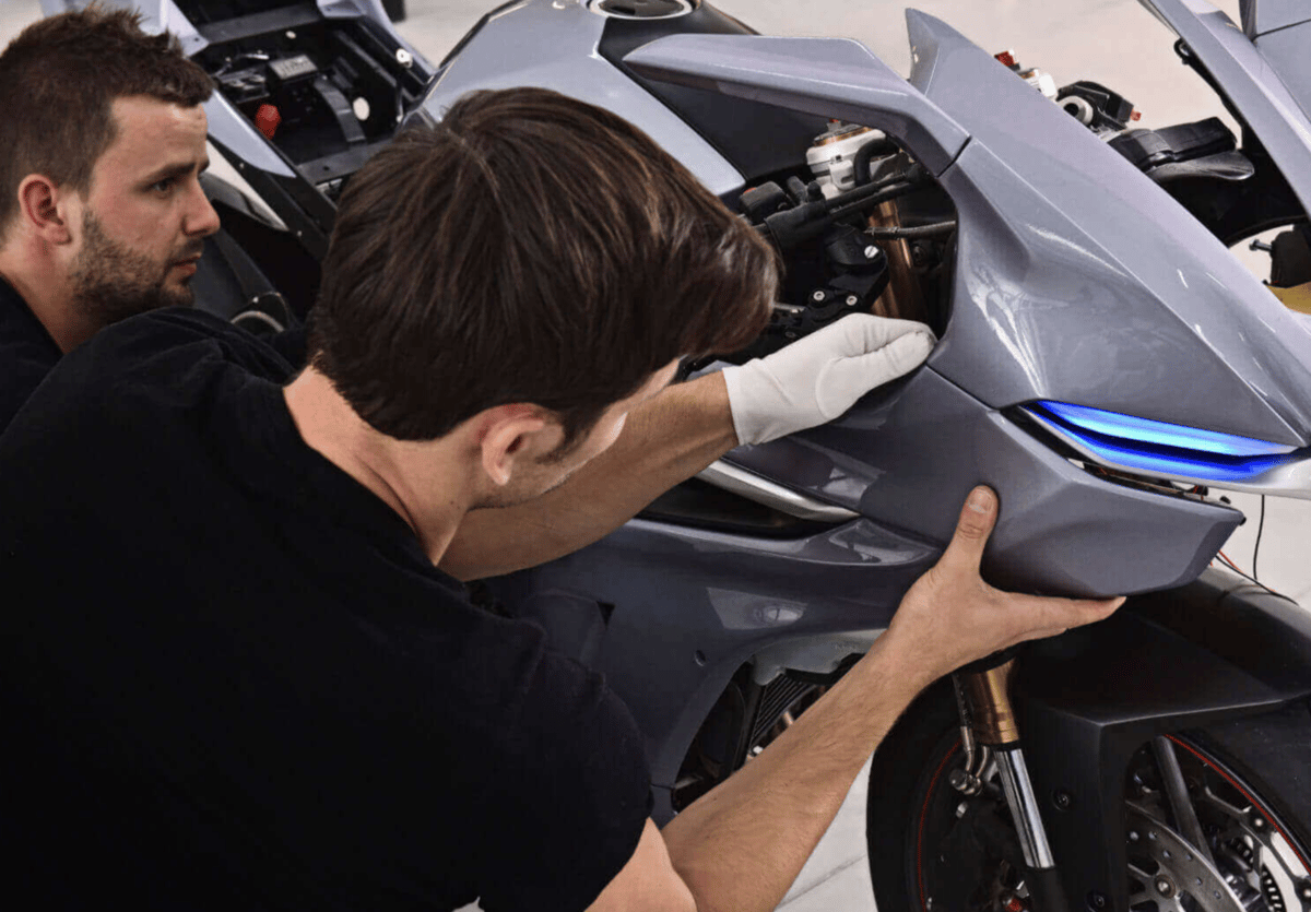 Work in progress on a 3D printed motorcycle.