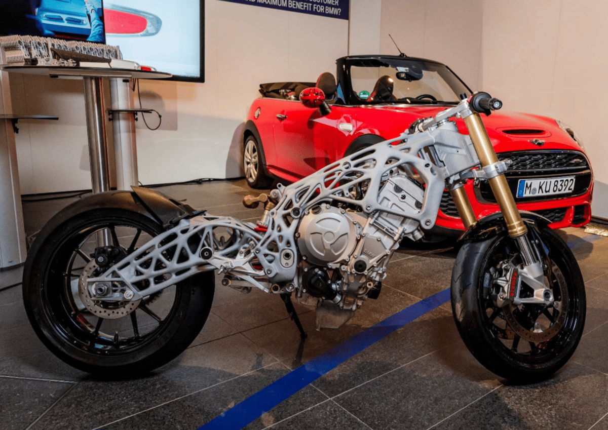 3D printed frame for the BWM S1000RR motorcycle.
