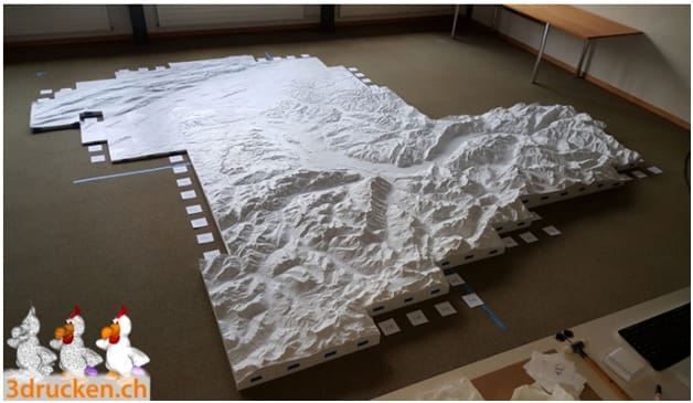 3D printed terrain of the Canton of Bern before painting.