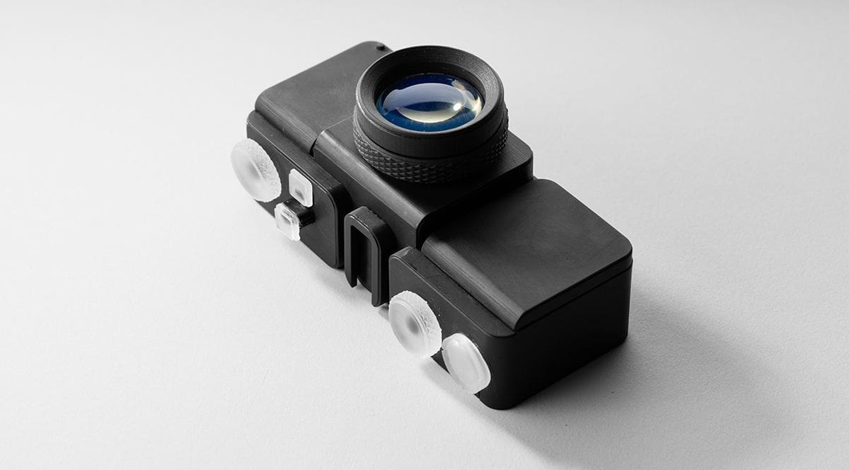 A camera printed with a Formlabs SLA machine.