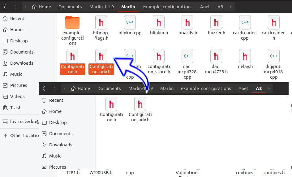 Copying Anet A8 configuration files.