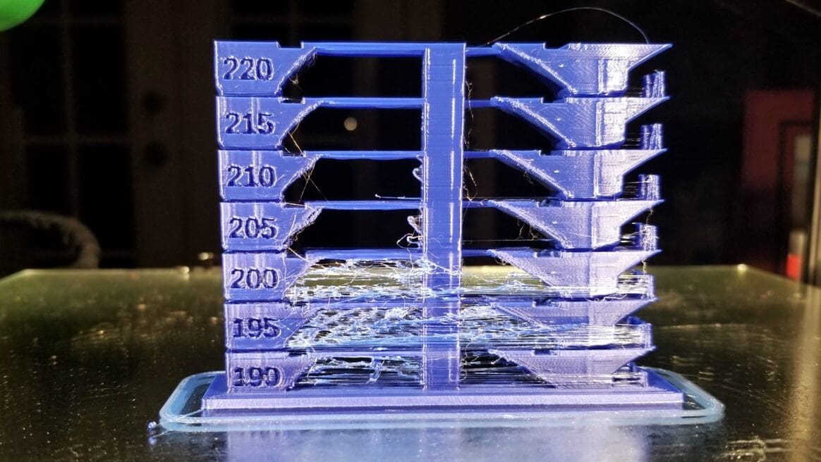 On a temperature tower, each repeat is printed 5 °C hotter than the last