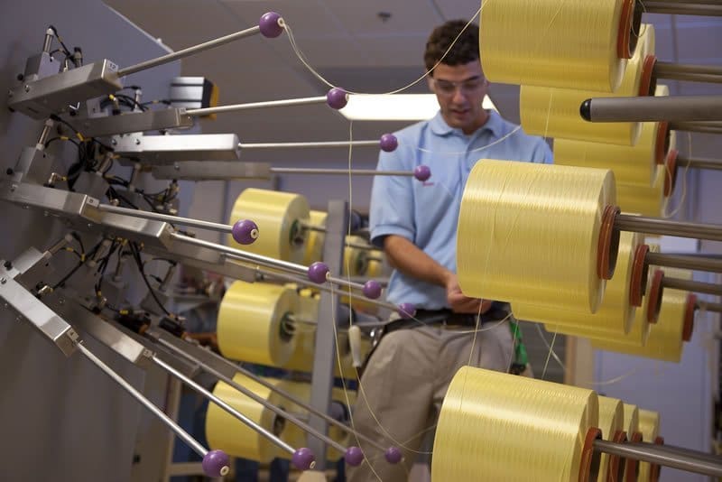 Spools of Kevlar fibers.