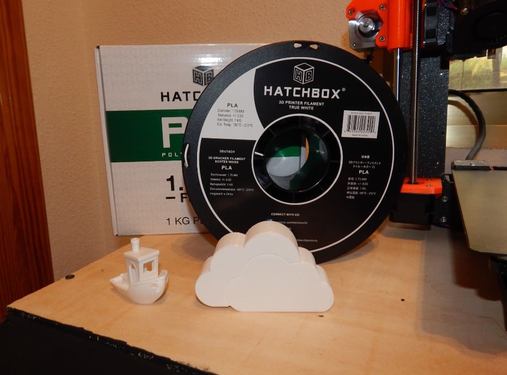 Some of our test prints, spool in rear.