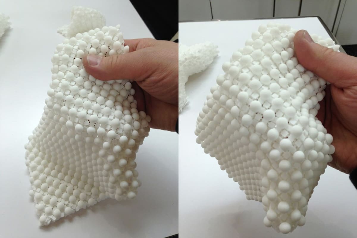 Flexible pattern made with interlocking pieces.