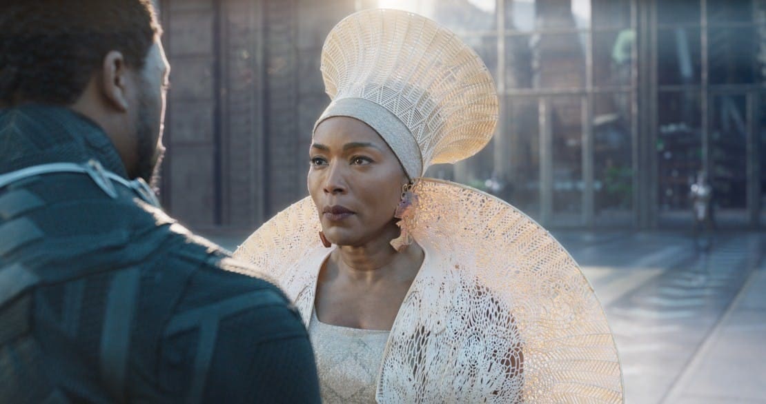 Queen Ramonda's costume in the Black Panther movie.