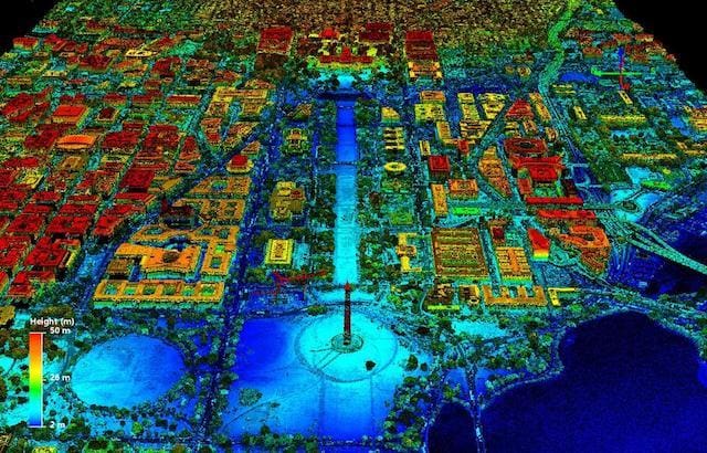 A lidar image of Washington, DC.