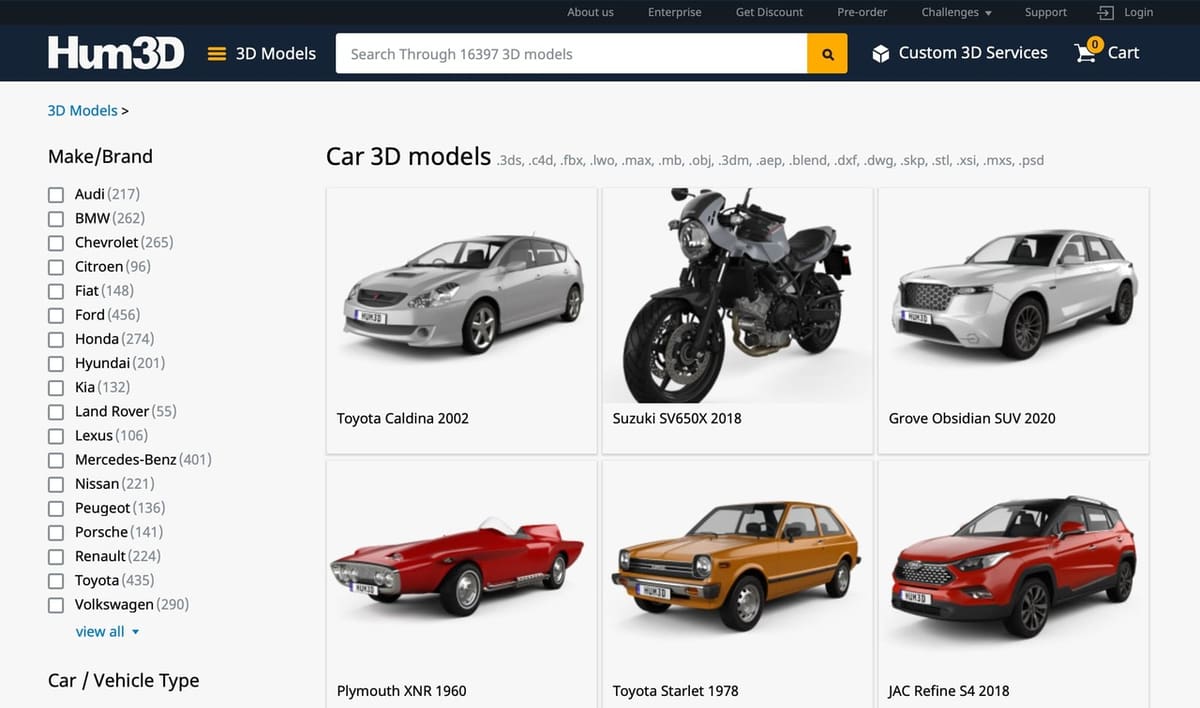 A screenshot of Hum3D's website