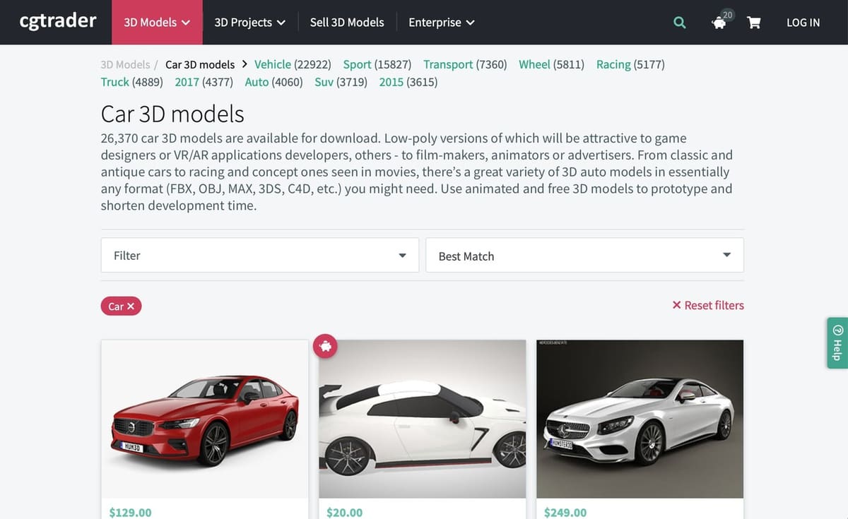 A screenshot of CGTrader's website.