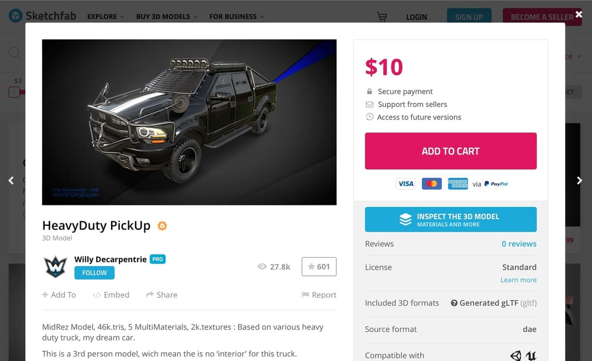 3D model of a heavy duty pick-up truck.