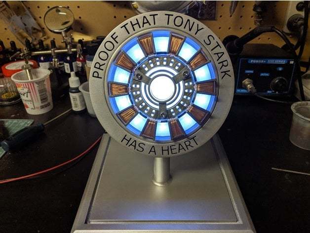 A printed stand for the arc reactor replica.