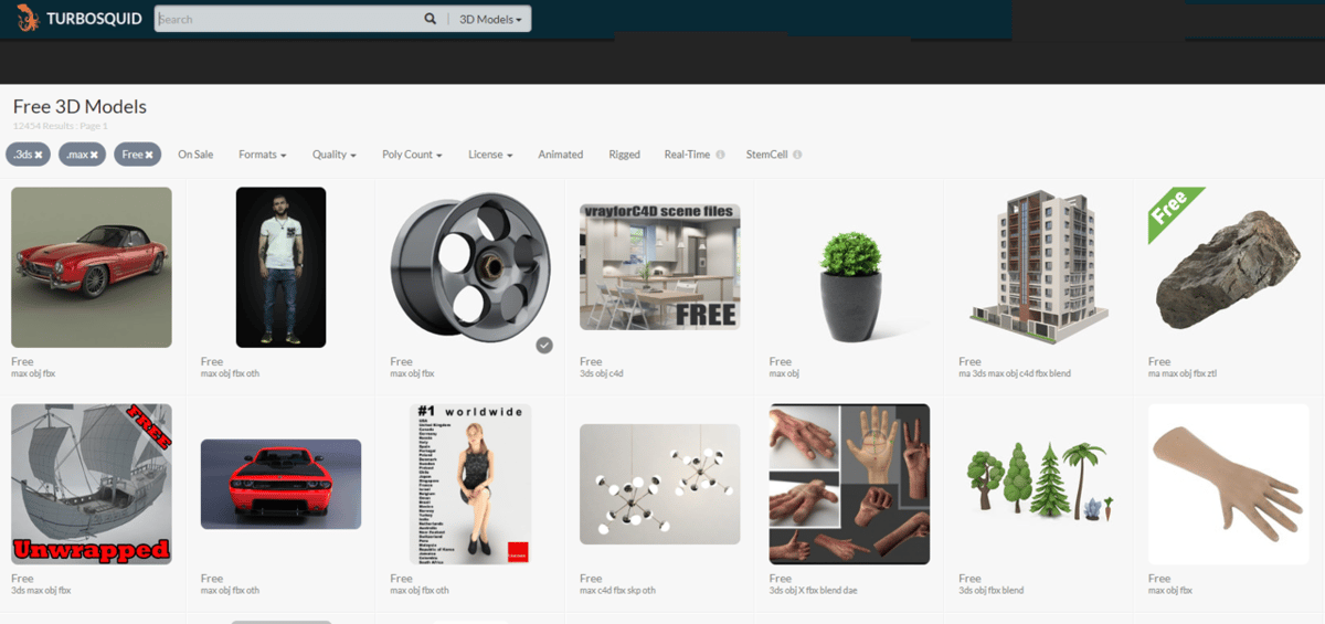 Popular 3DS Max models on Turbosquid.