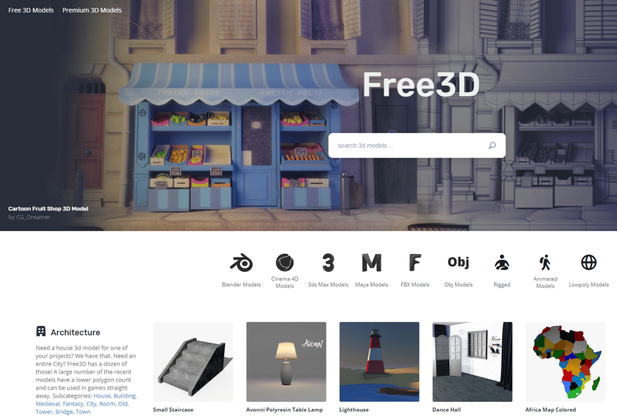 Free3D offers a pleasant user experience as well as quality models.