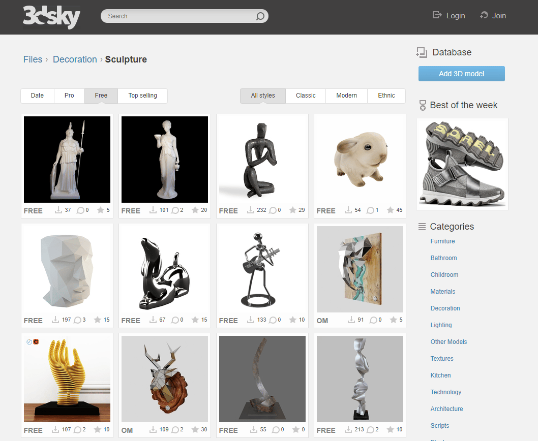 An assortment of free sculpture designs.