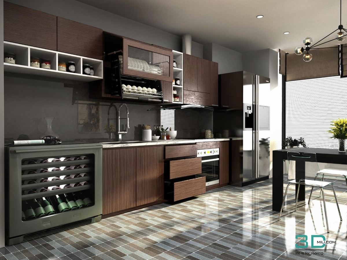 A kitchen created in 3DS Max.
