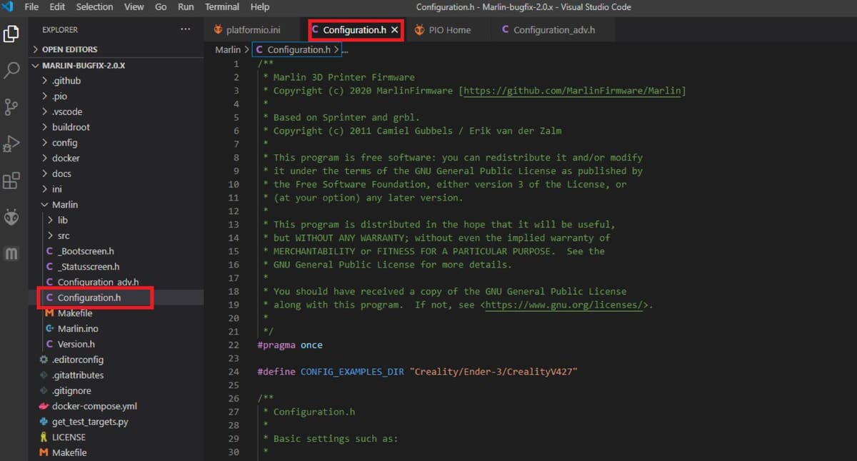 We’ll work in the file “Configuration.h” using Microsoft VSCode