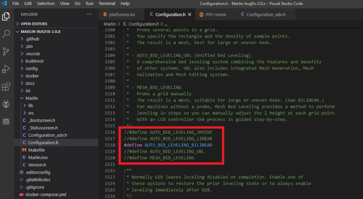 Make sure to activate only one of the available Marlin bed leveling methods