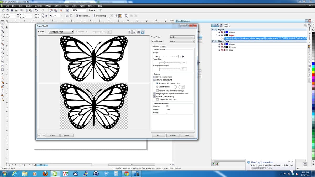 Preparing a file for laser cutting in CorelDRAW.