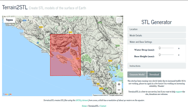 Terrain2STL only allows rectangular slices of terrain to be created.