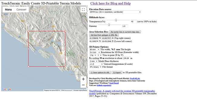 Touch Terrain is our tool of choice for creating STL files from terrain.