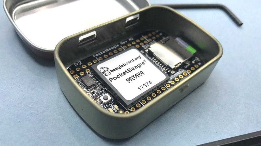 The PocketBeagle fits snugly in an Altoids can
