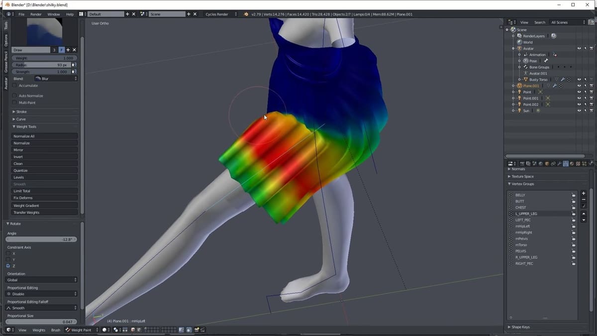 Weight paint in Blender.