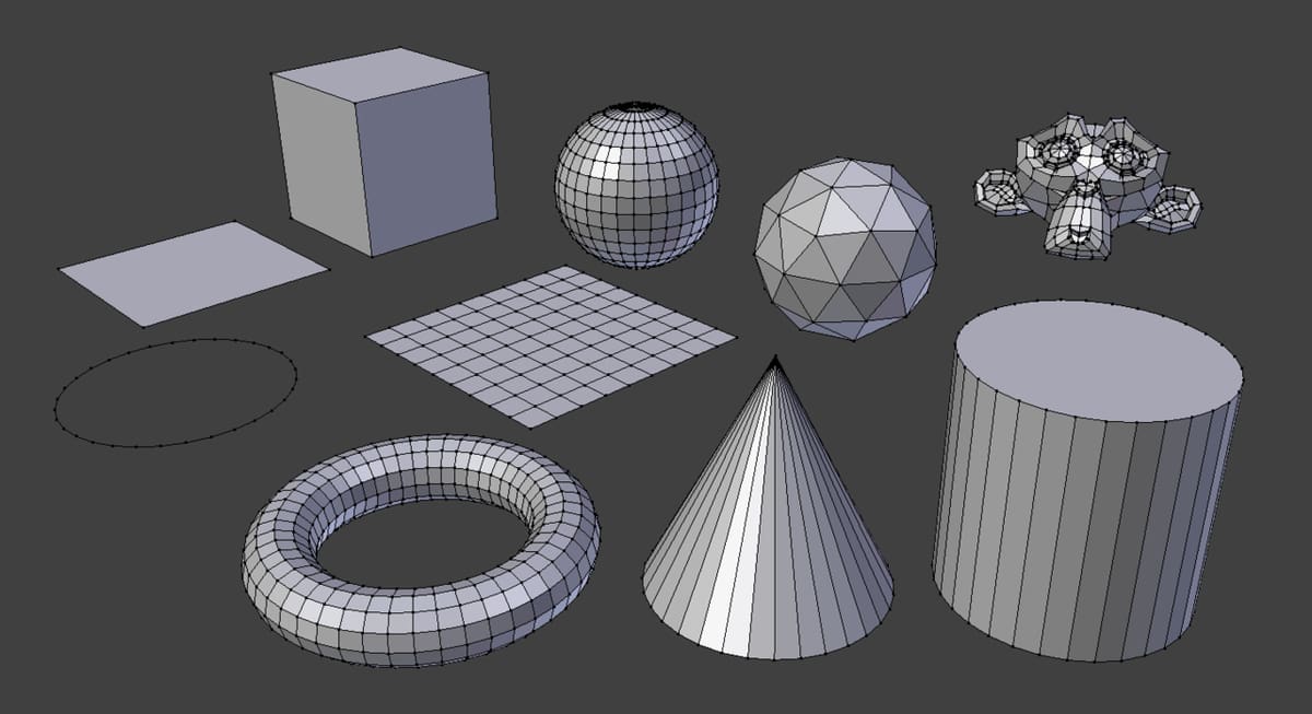 Various 3D models in Blender.
