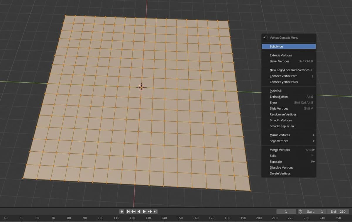 A subdivided plane in Blender.
