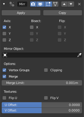 Mirror Modifier properties.