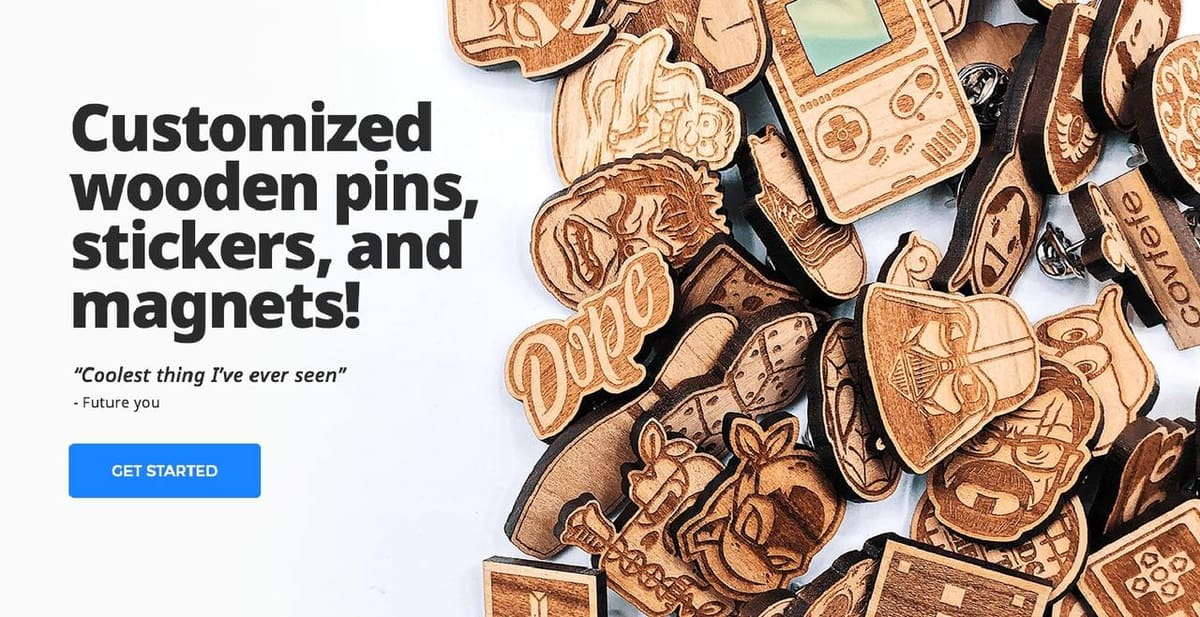 Wooden pins make rustic custom gifts.