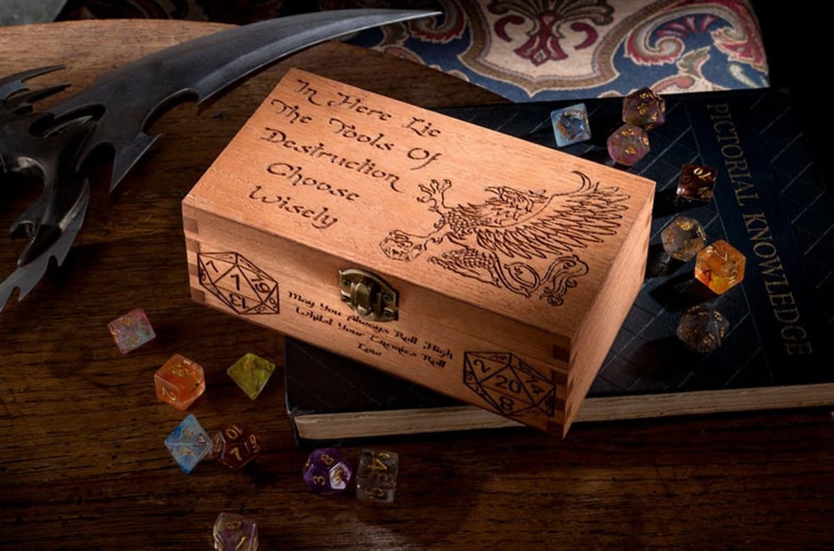 Wooden dice box made by Critit.