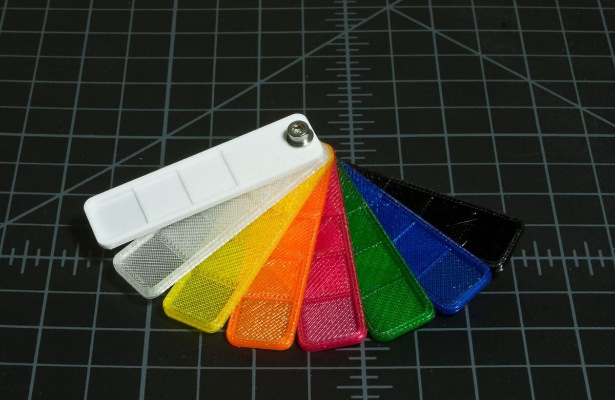 PETG swatches in various colors.
