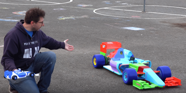 Joel testing his bigged up RC car.