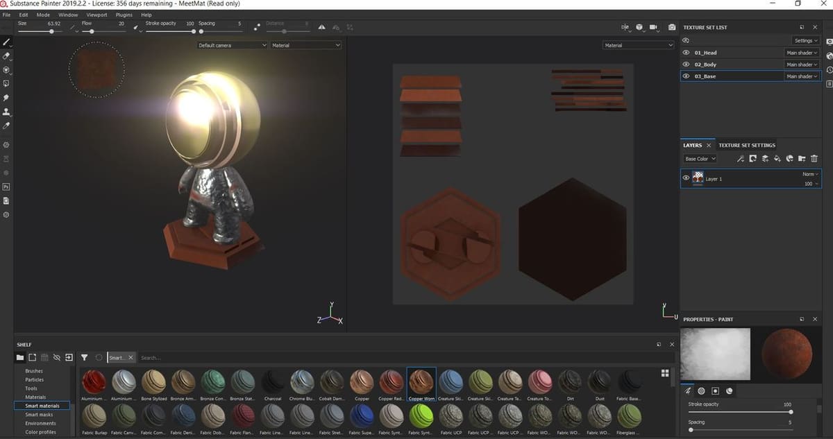 A model with various materials applied.