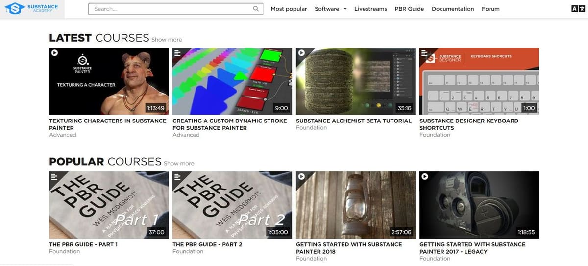 The Substance Academy homepage.