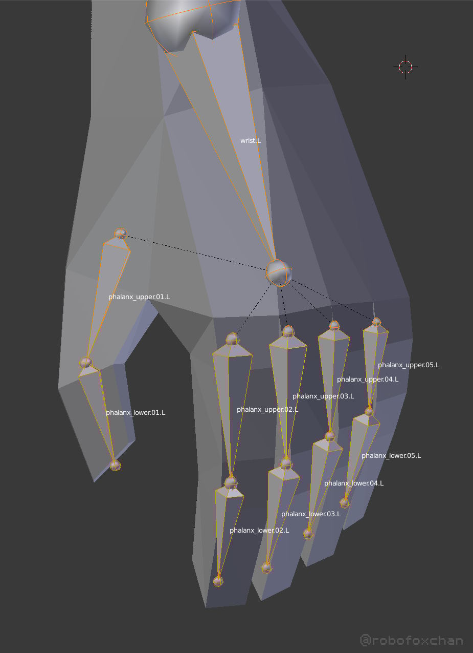 A hand with named bones and a rig.