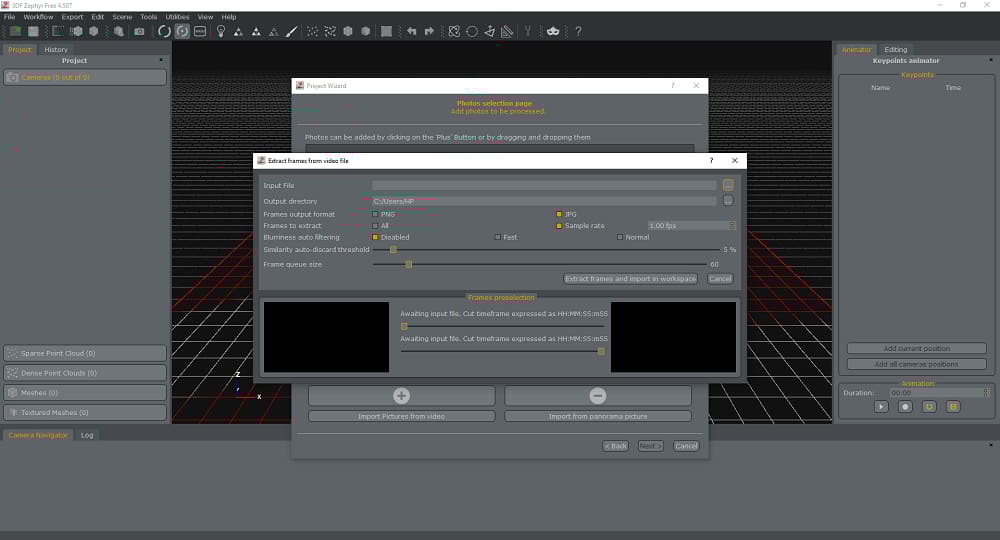 3D Zephyr allows you to capture several key pictures from one video.