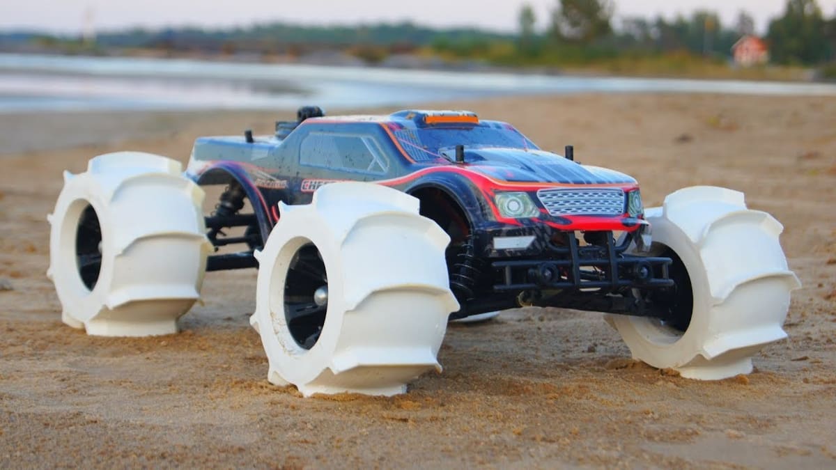 Custom 3D printed tires on a regular RC car.