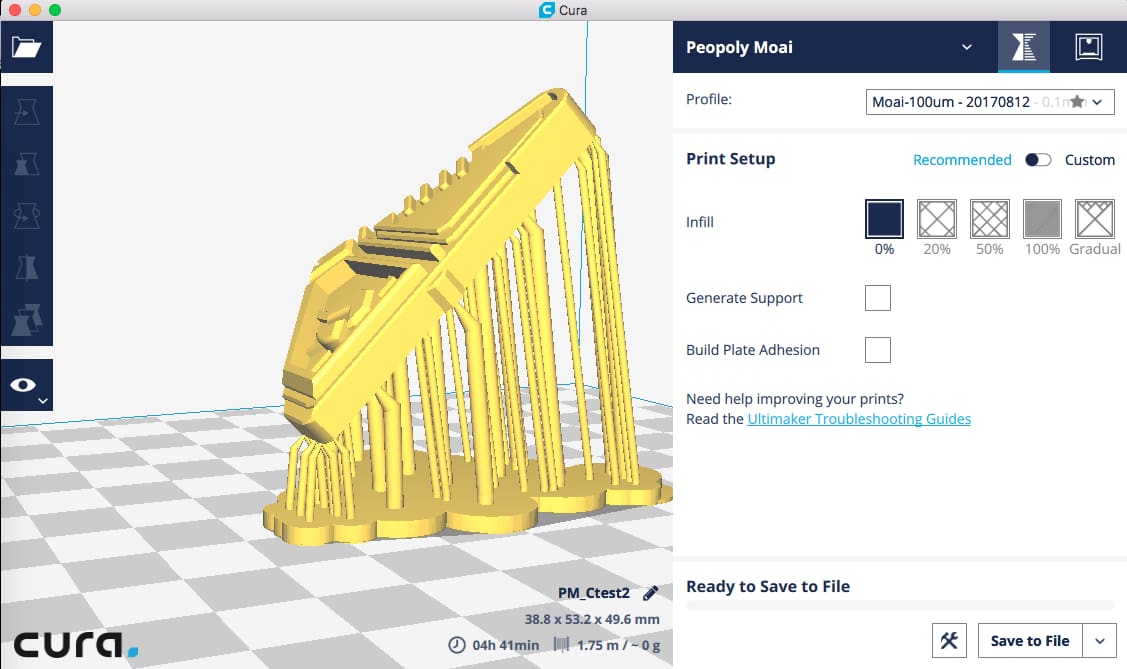 The Cura Moai interface.