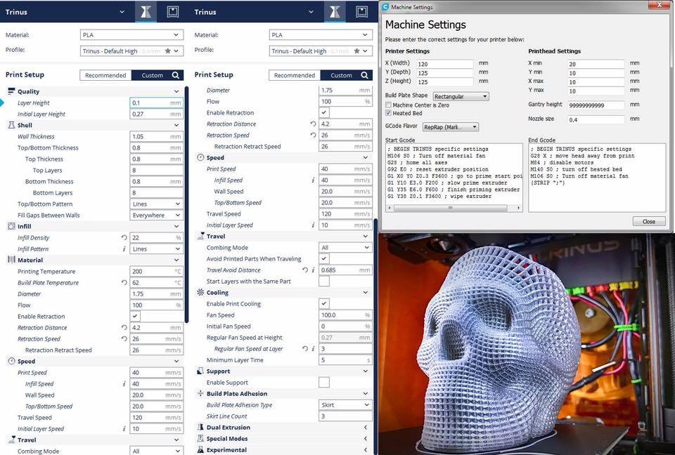 Extensive settings can be manipulated in Cura.