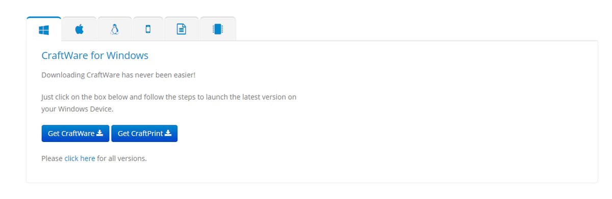 The tabs on the download page