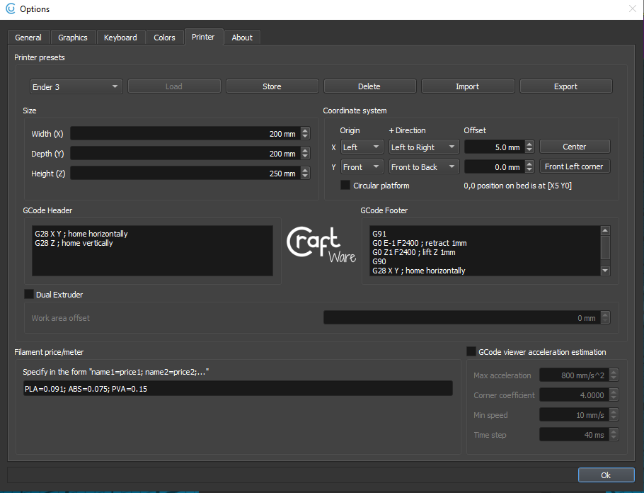 The options tab menu